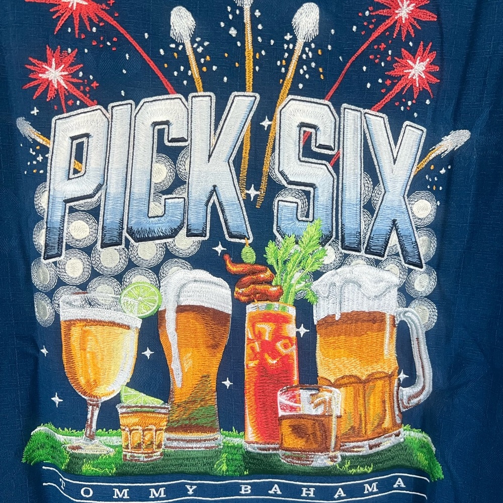 Tommy Bahama Men’s Embroidered Silk Camp Shirt SZ M Pick Six NWT $168